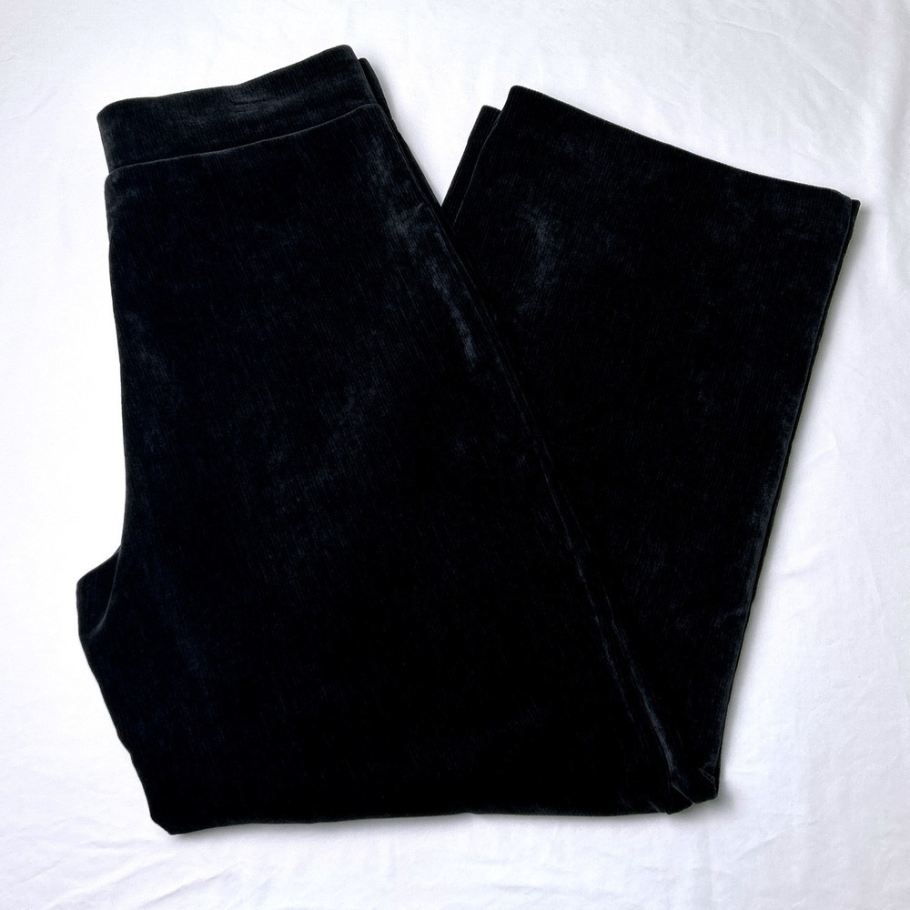 LOFT Womens High Rise Wide Leg Corduroy Pull On Pants Size L Black Minimalist